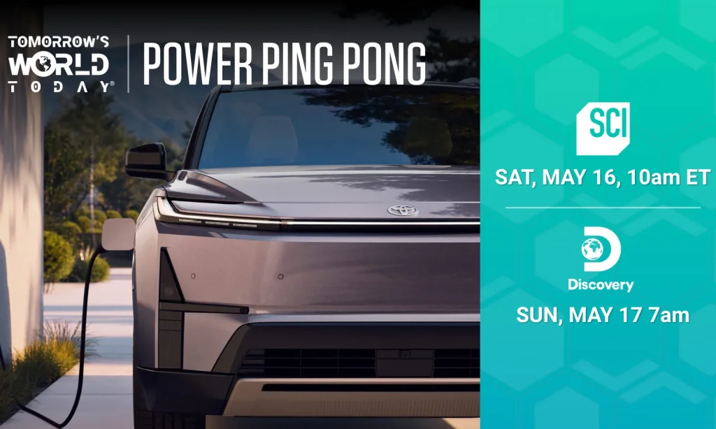 Toyota Shares Vision pentru noile tehnologii EV în emisiunea TV „Tomorrow’s World Today”.